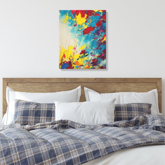 Levendig Abstract bloemschilderij in blauw en roze Canvas Afdruk (Insitu (Slaapkamer))