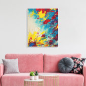 Levendig Abstract bloemschilderij in blauw en roze Canvas Afdruk (Insitu (Woonkamer))