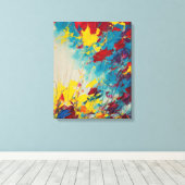 Levendig Abstract bloemschilderij in blauw en roze Canvas Afdruk (Insitu (Houten vloer))