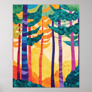 Levendig Abstract Bos Sunset Poster Wall Art