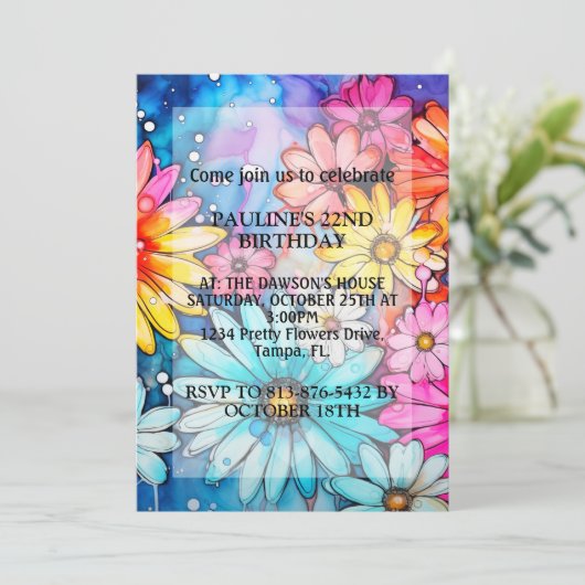 Levendig Abstract Daisy Flowers verjaardagsfeestje Kaart (Staand voorkant)