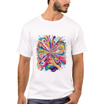 Levendig Abstract explosie T-shirt – kleurrijke ku