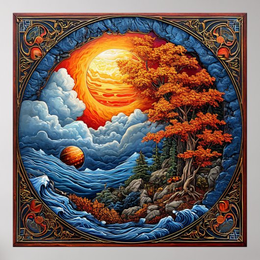 Levendig Abstract Fantasielandschap Poster (Voorkant)