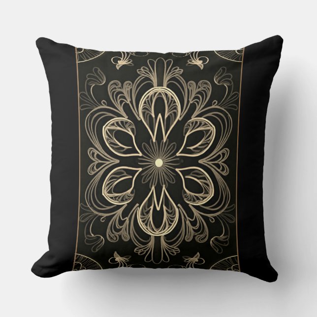 Levendig Abstract Floral Gold Dual Design Kussen (Voorkant)