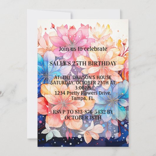 Levendig Abstract Flower Art verjaardagsfeest Kaart (Voorkant)