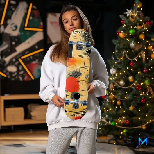 Levendig Abstract Geel en Rood Skateboardontwerp Persoonlijk Skateboard