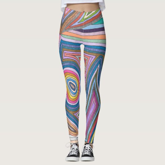Levendig Abstract Geometrisch Gestreept Patroon Leggings (Voorkant)