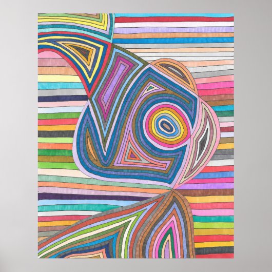 Levendig Abstract Geometrisch Gestreept Patroon Poster (Voorkant)