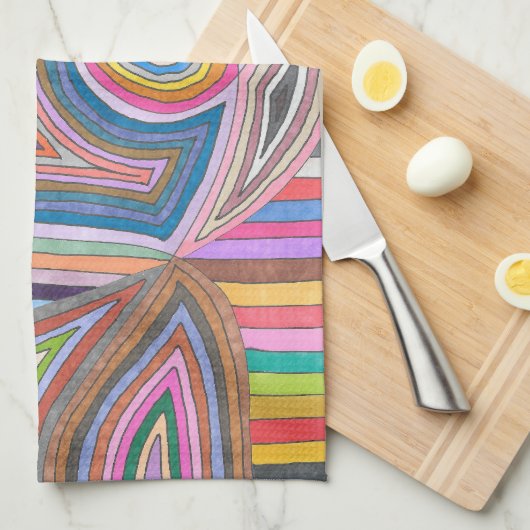 Levendig Abstract Geometrisch Gestreept Patroon Theedoek (Quarter Fold)