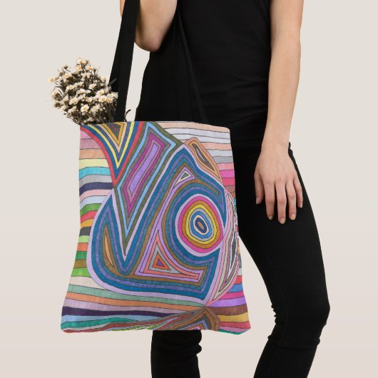 Levendig Abstract Geometrisch Gestreept Patroon Tote Bag (Dichtbij)