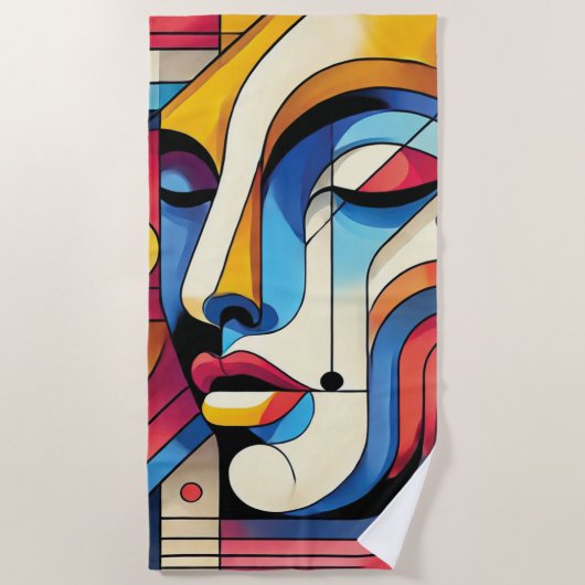 Levendig Abstract geometrisch gezicht Strandlaken (Voorkant)