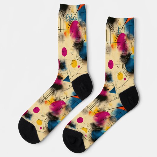 Levendig Abstract in roze, Blauwgroen en geel Sokken (Links)