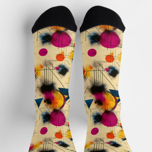 Levendig Abstract in roze, Blauwgroen en geel Sokken (Top)