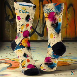 Levendig Abstract in Roze, Teal en Geel Sokken