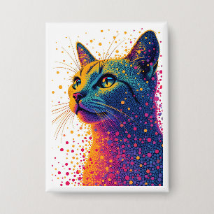 Levendig Abstract kattenportret met kleurrijke sti Button