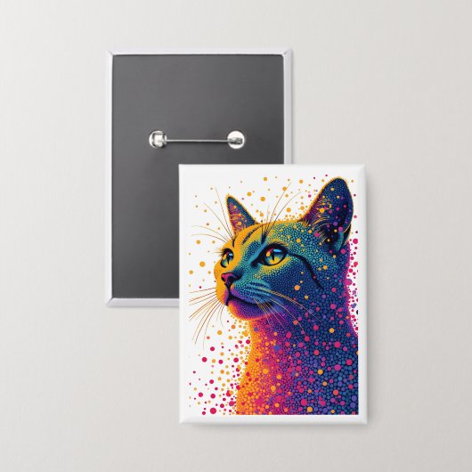 Levendig Abstract kattenportret met kleurrijke sti Button (Voorkant / Achterkant)