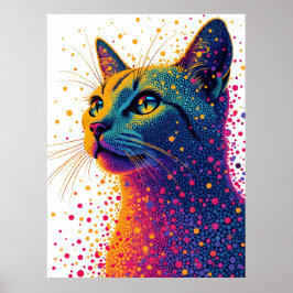 Levendig Abstract kattenportret met kleurrijke sti Poster