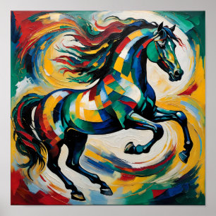 Levendig Abstract Paarden Schilderij – Kleurrijke Poster