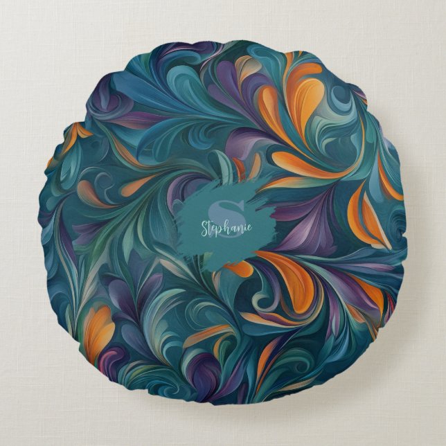 Levendig Abstract Paisley-geïnspireerd patroon (2) Rond Kussen (Voorkant)