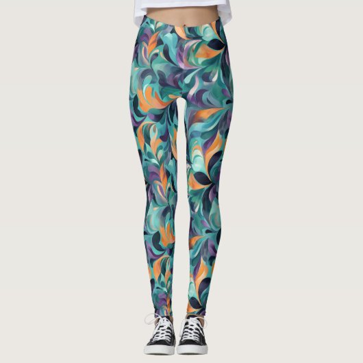 Levendig Abstract Paisley-geïnspireerd patroon Leggings (Voorkant)