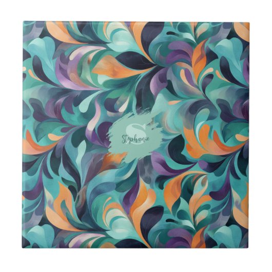 Levendig Abstract Paisley-geïnspireerd patroon Tegeltje (Voorkant)