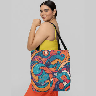 Levendig abstract patroon met wervelende vormen tote bag