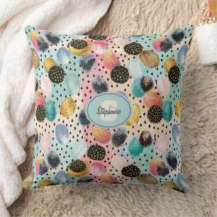 Levendig Abstract penseelstreek & Polka Dot Patter Kussen
