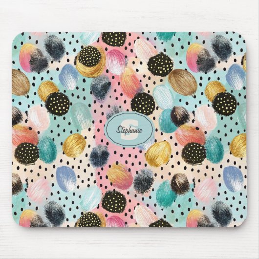 Levendig Abstract penseelstreek & Polka Dot Patter Muismat (Voorkant)