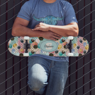 Levendig Abstract penseelstreek & Polka Dot Patter Persoonlijk Skateboard