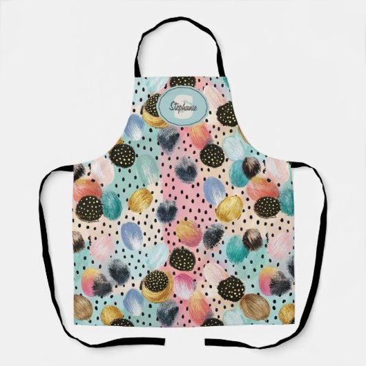 Levendig Abstract penseelstreek & Polka Dot Patter Schort (Voorkant)