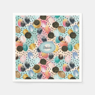 Levendig Abstract penseelstreek & Polka Dot Patter Servet