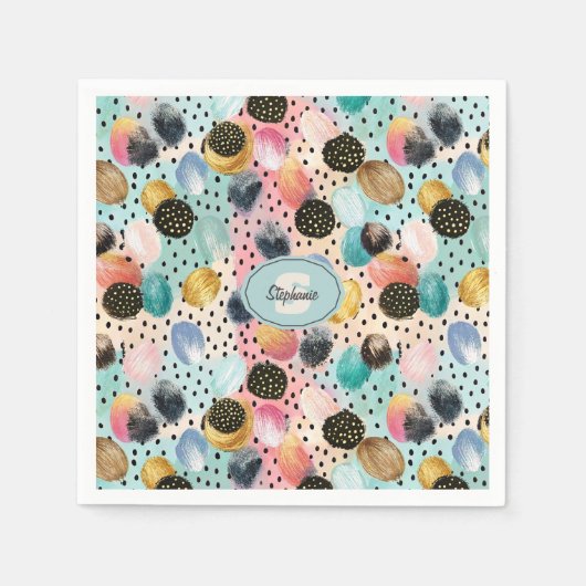 Levendig Abstract penseelstreek & Polka Dot Patter Servet (Voorkant)