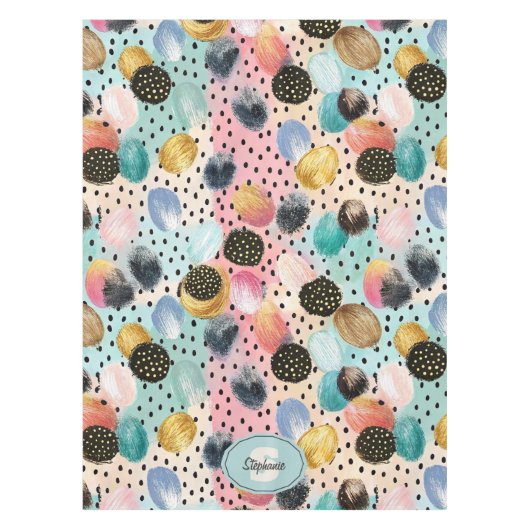 Levendig Abstract penseelstreek & Polka Dot Patter Tafelkleed (Voorkant)