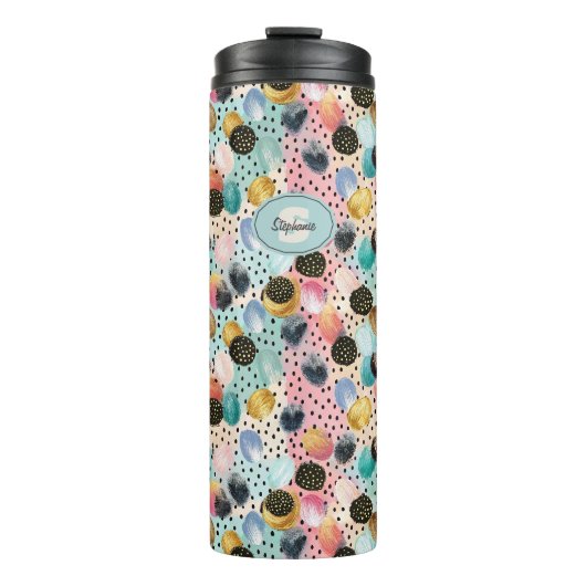 Levendig Abstract penseelstreek & Polka Dot Patter Thermosbeker (Voorkant)