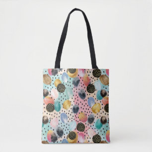 Levendig Abstract penseelstreek & Polka Dot Patter Tote Bag