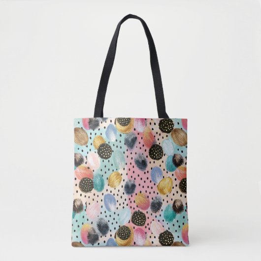 Levendig Abstract penseelstreek & Polka Dot Patter Tote Bag (Voorkant)