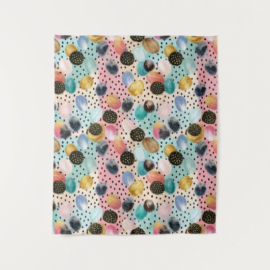Levendig Abstract penseelstreek & Polka Dot Patter Wandkleed (Voorkant)