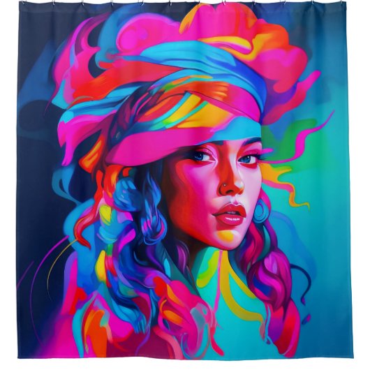 Levendig Abstract portret Douchegordijn (Voorkant)