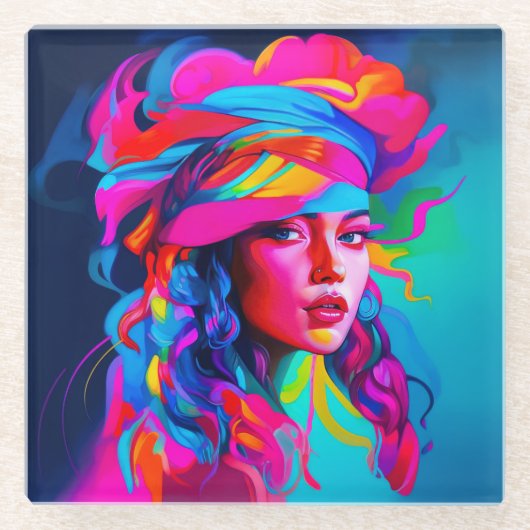 Levendig Abstract portret Glazen Onderzetter (Voorkant)