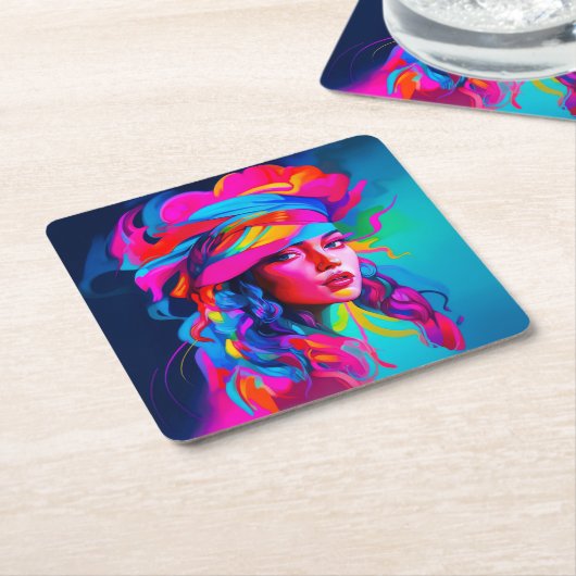 Levendig Abstract portret Kartonnen Onderzetters (Schuin)