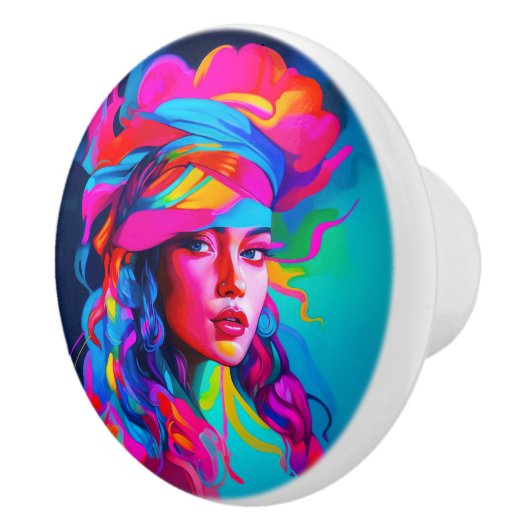 Levendig Abstract portret Keramische Knop (Rechts)