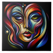 Levendig Abstract portret met kleurrijke strepen Tegeltje (Voorkant)