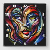 Levendig Abstract portret met kleurrijke strepen Vierkante Klok (Voorkant)