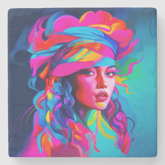 Levendig Abstract portret Stenen Onderzetter (Voorkant)