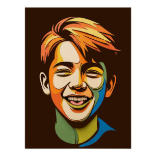 Levendig Abstract Portret van Lachende Jongen Perfect Poster