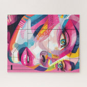 Levendig Abstract Portret Vrouwengezicht Roze Zwar Legpuzzel (Horizontaal)