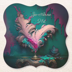 Levendig Abstract Roze en Blauwgroen Kartonnen Onderzetters