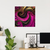Levendig Abstract Roze Zwart Goud Swirl Canvas Poster (Thuiskantoor)