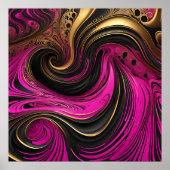 Levendig Abstract Roze Zwart Goud Swirl Canvas Poster (Voorkant)