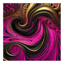 Levendig Abstract Roze Zwart Goud Swirl Canvas